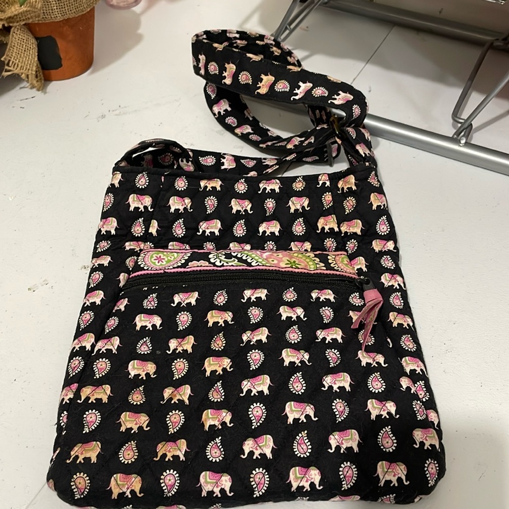 Black and Pink Elephant Print Crossbody Bag